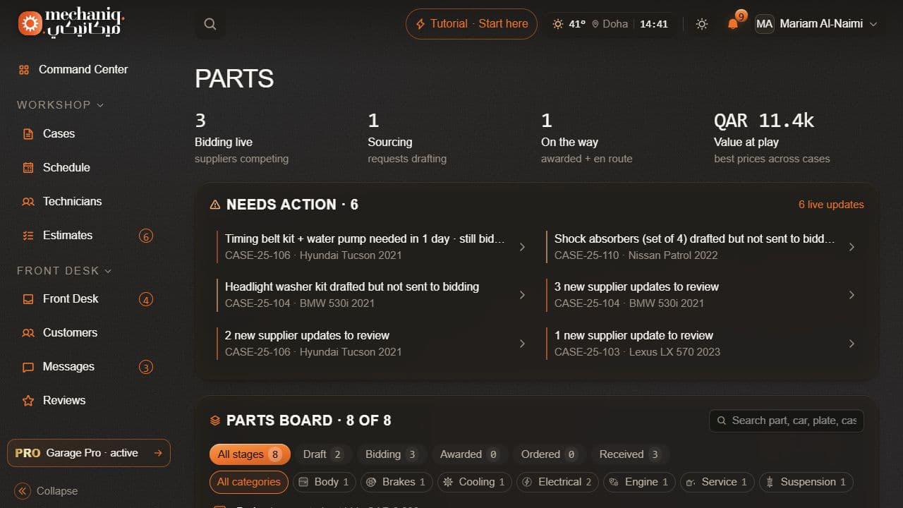 Parts demonstration dashboard