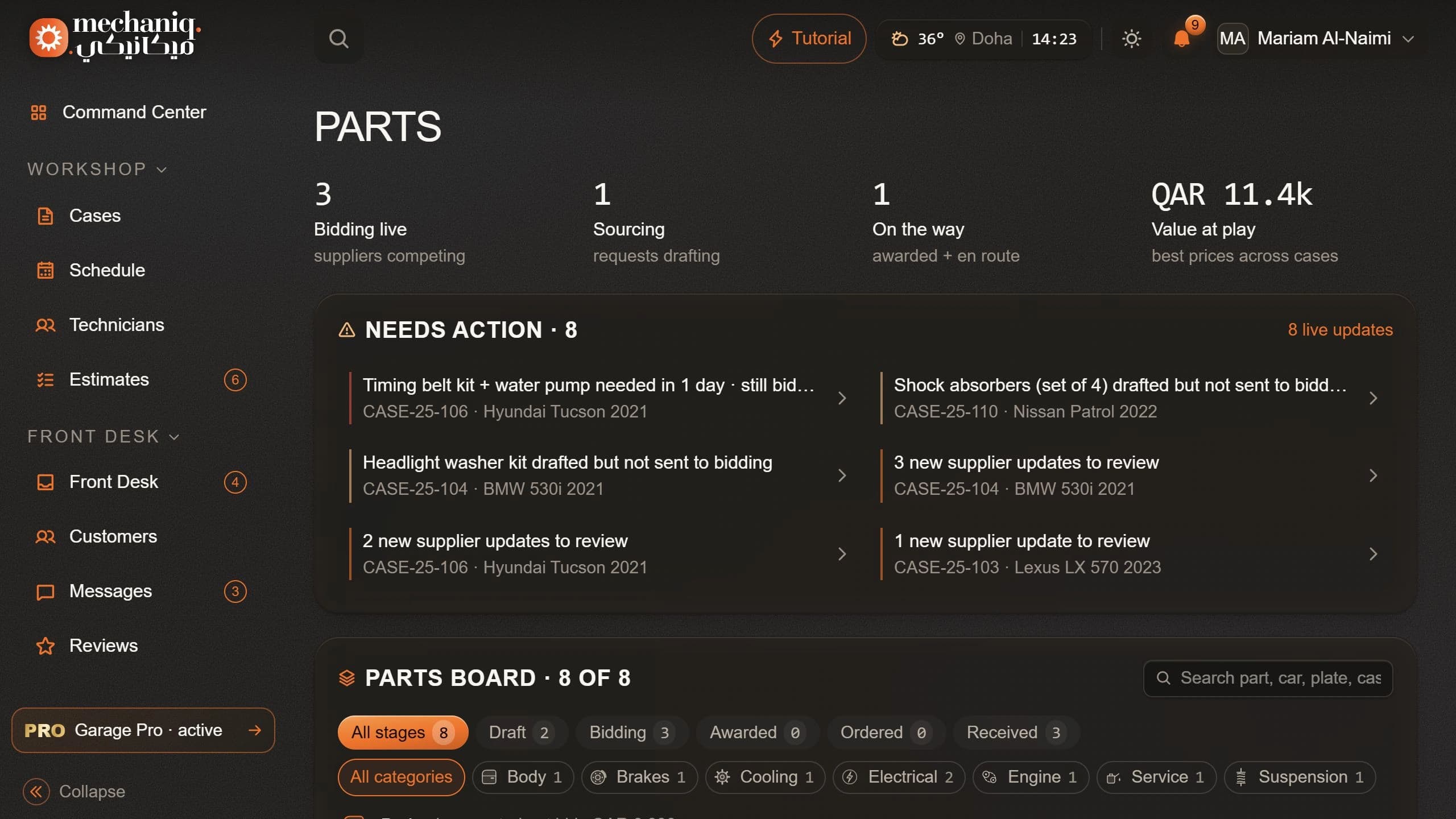 Parts demonstration dashboard