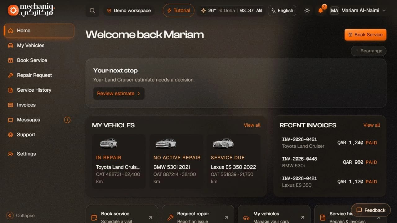 Car owner demonstration dashboard