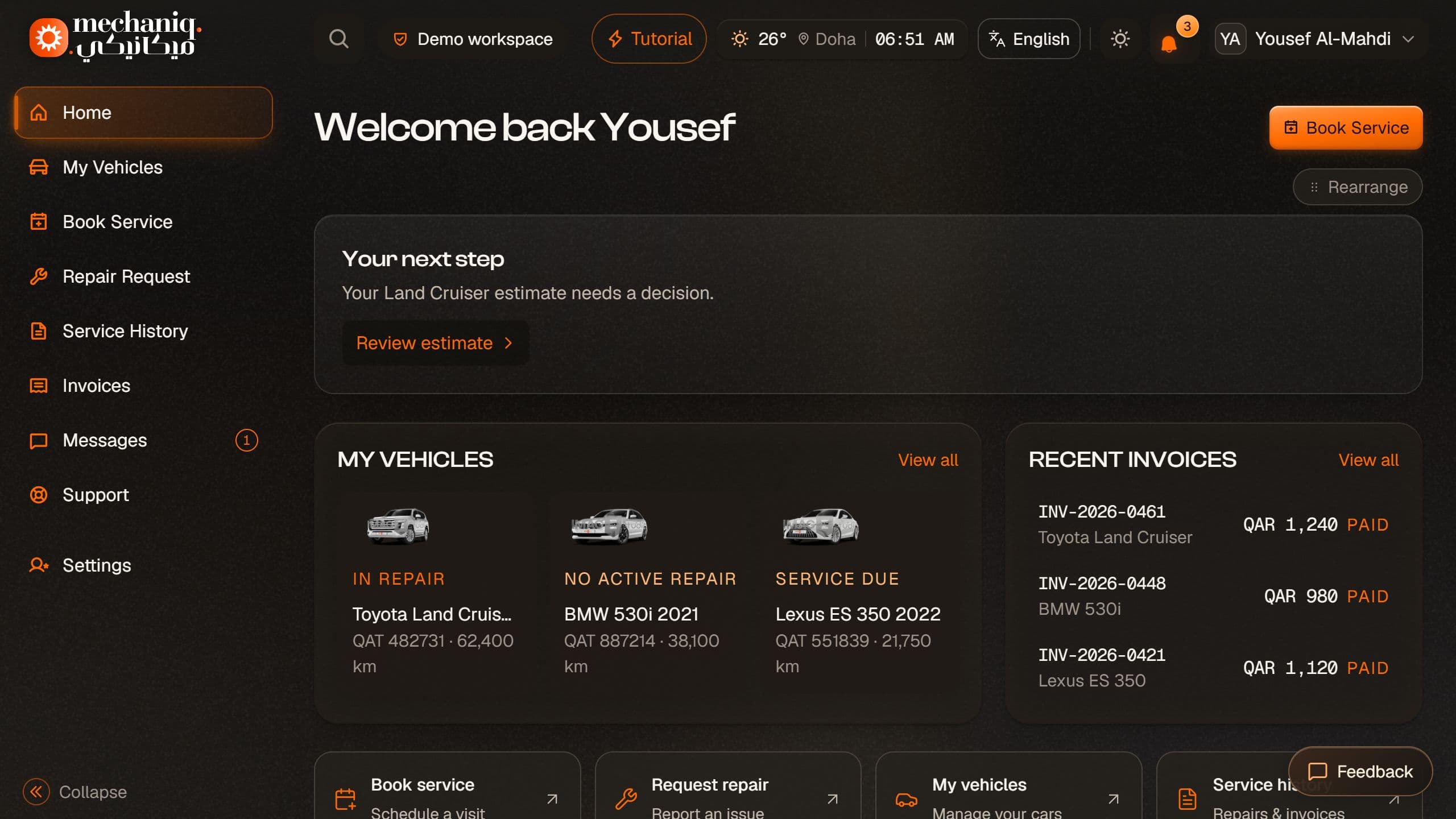 Car owner demonstration dashboard