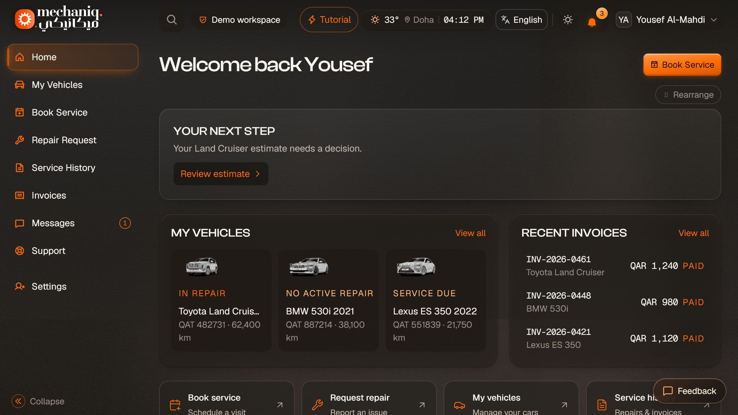 Car owner demonstration dashboard
