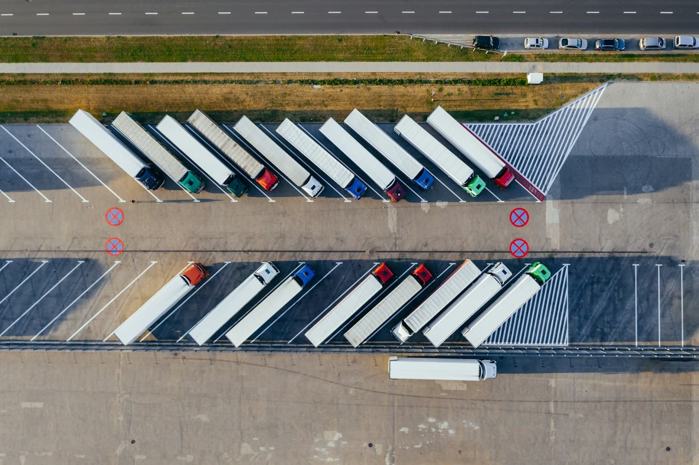Commercial vehicles at a distribution centre