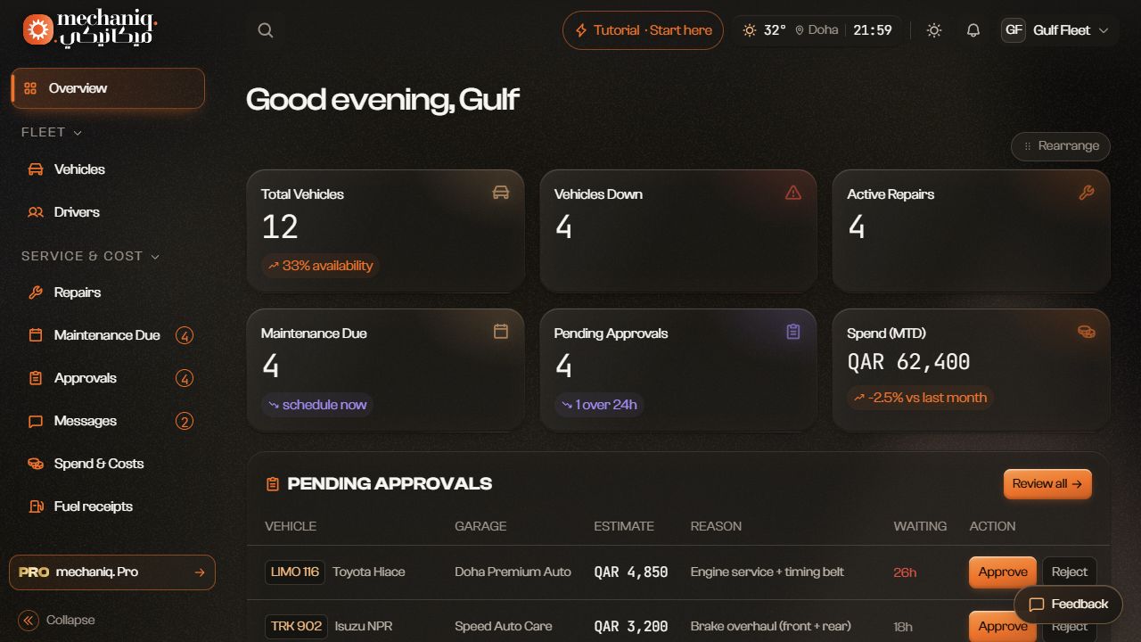 Fleet vehicles and approvals — sample data