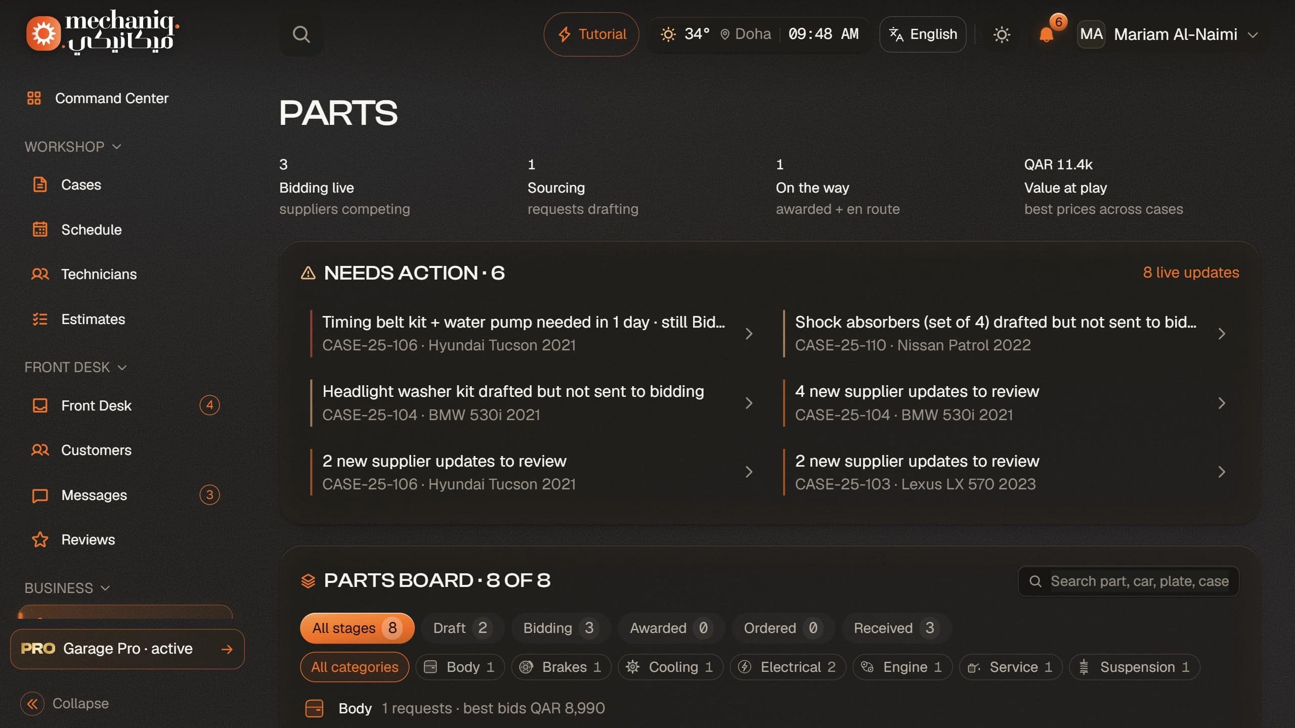 Parts demonstration dashboard
