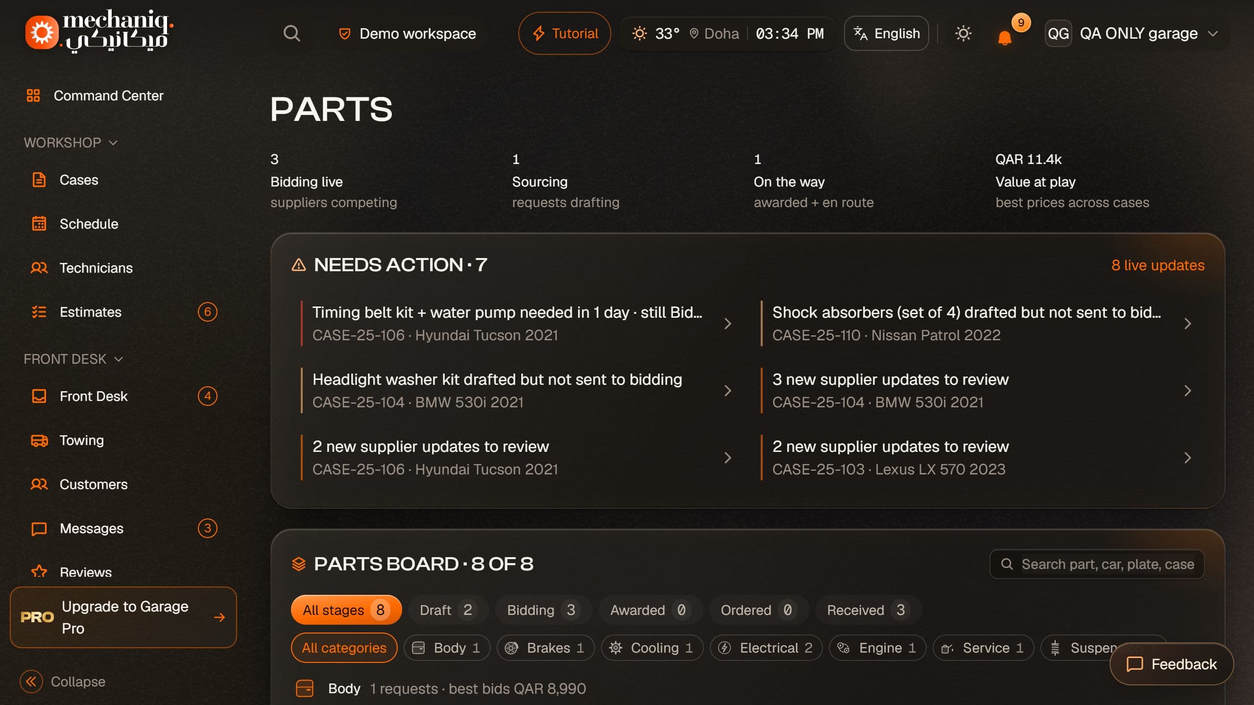 Parts demonstration dashboard