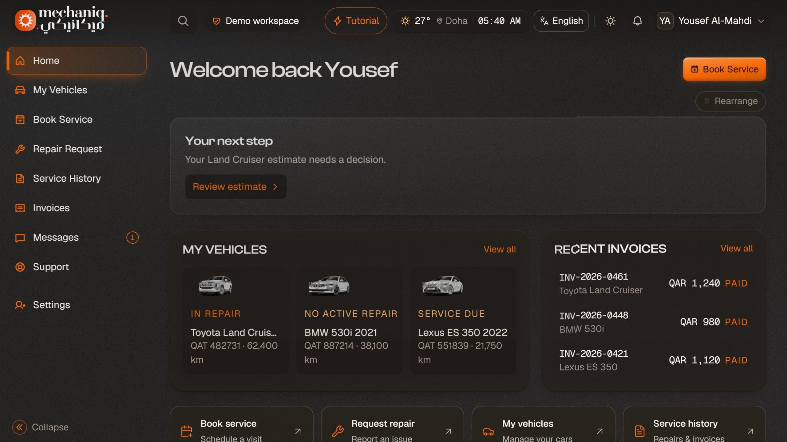 Car owner demonstration dashboard