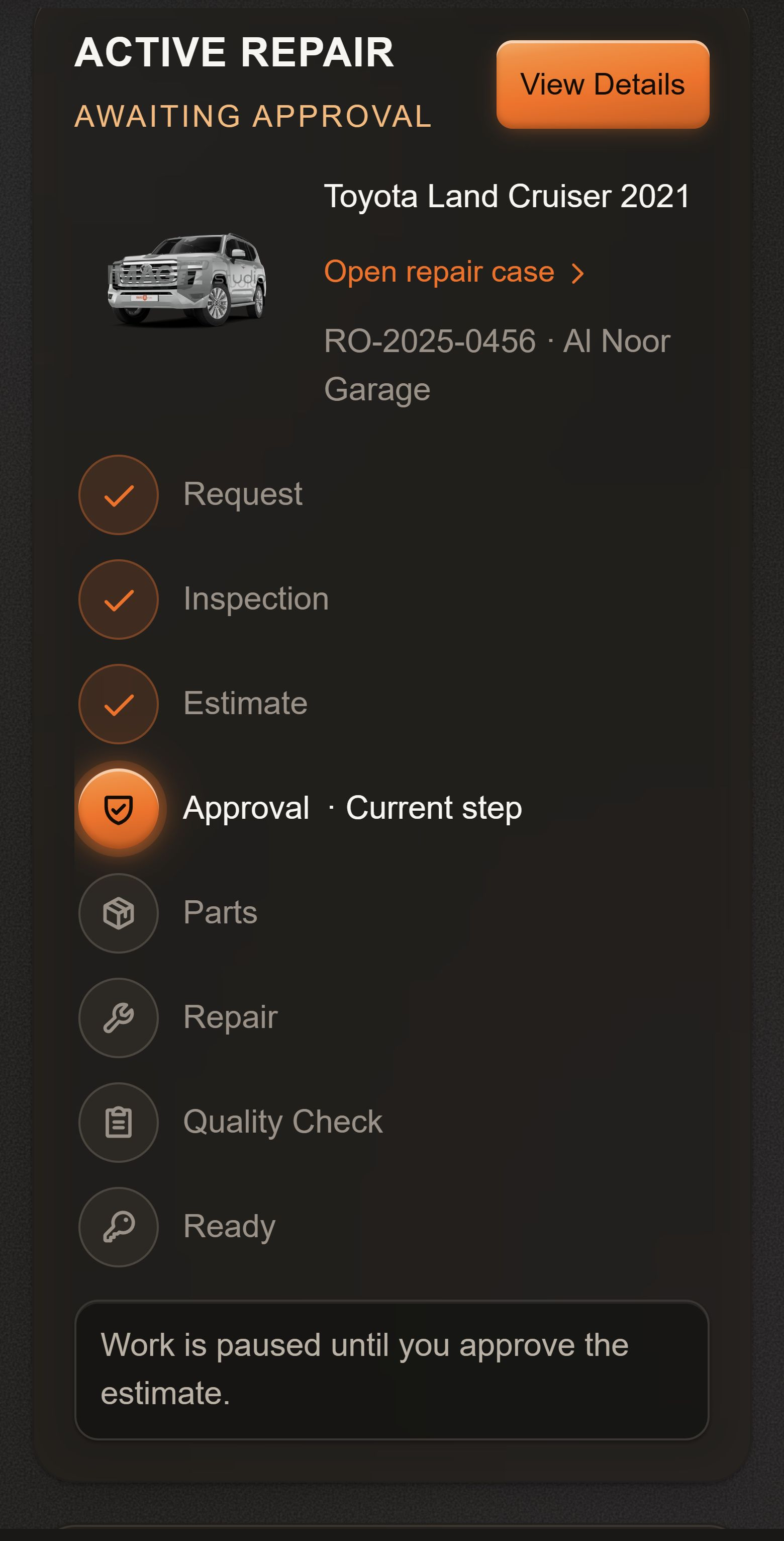 Your car — actual Mechaniq mobile demo screen