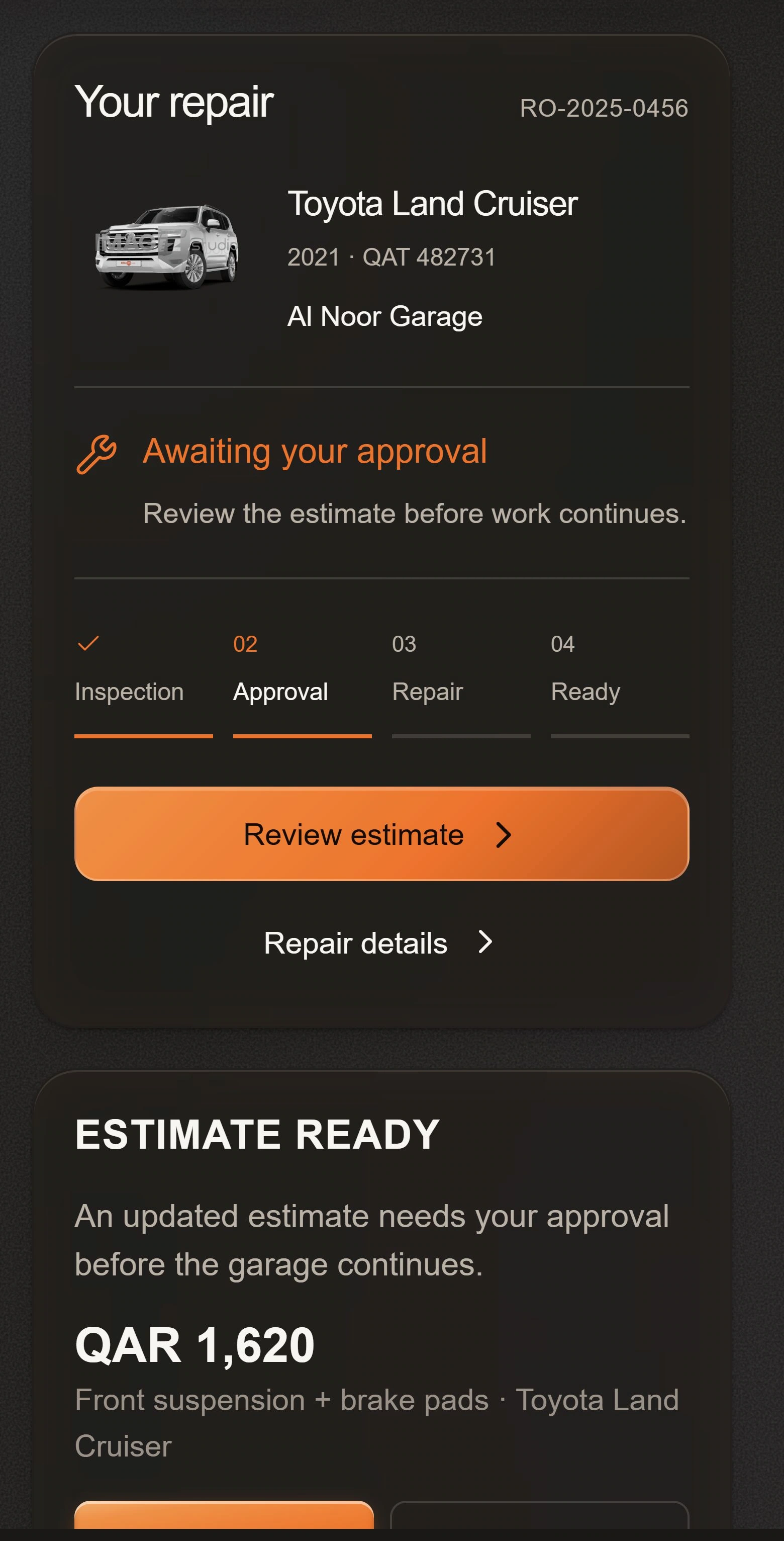 Your car — actual Mechaniq mobile demo screen