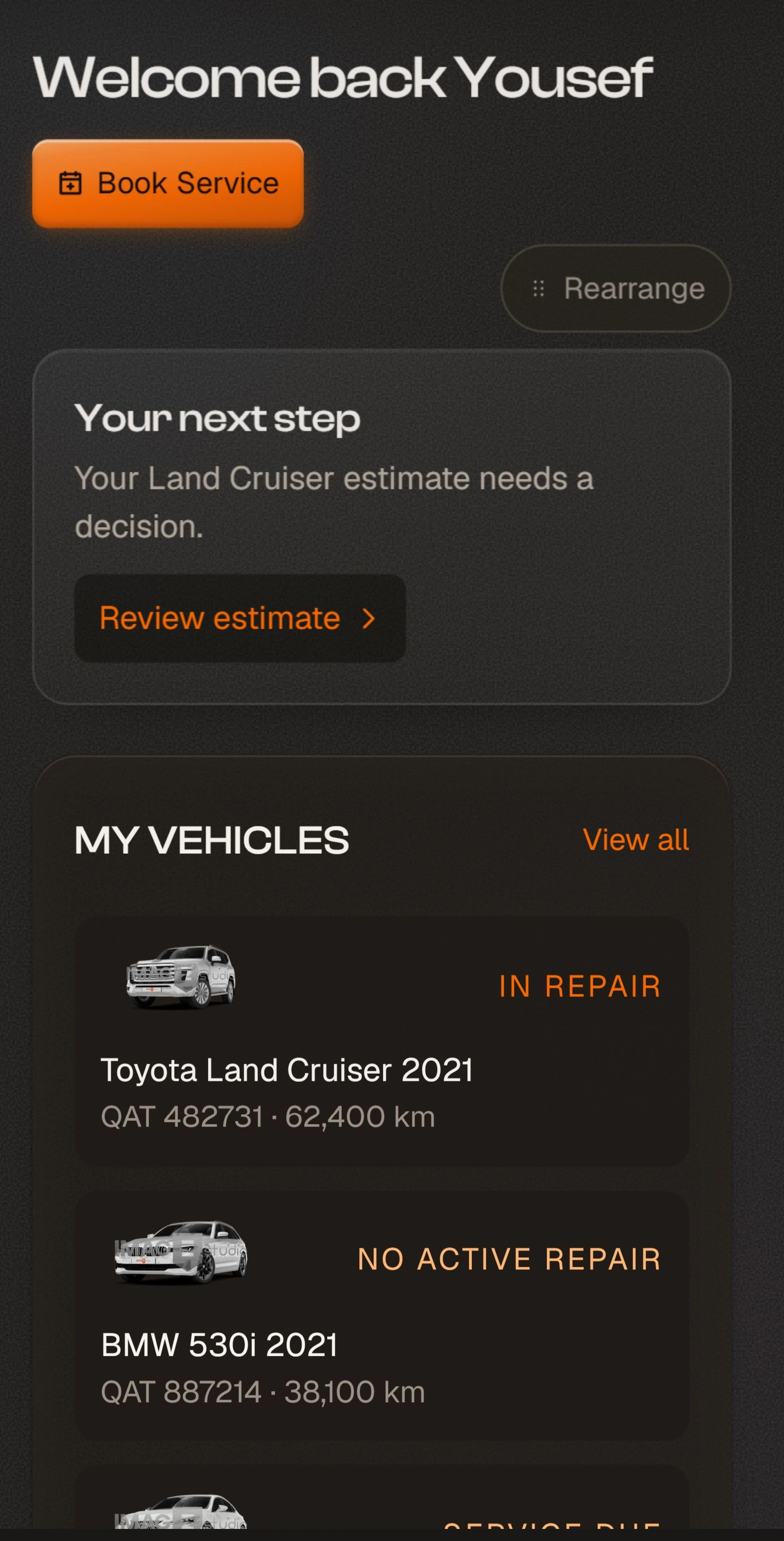 Your car — actual Mechaniq mobile demo screen