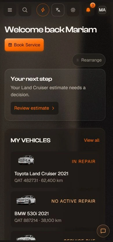 Your car — actual Mechaniq mobile demo screen