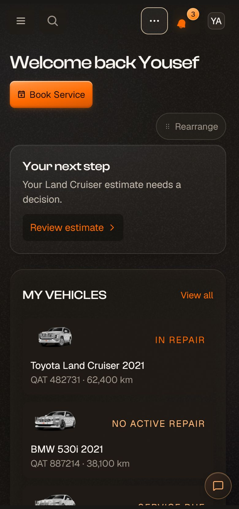 Your car — actual Mechaniq mobile demo screen