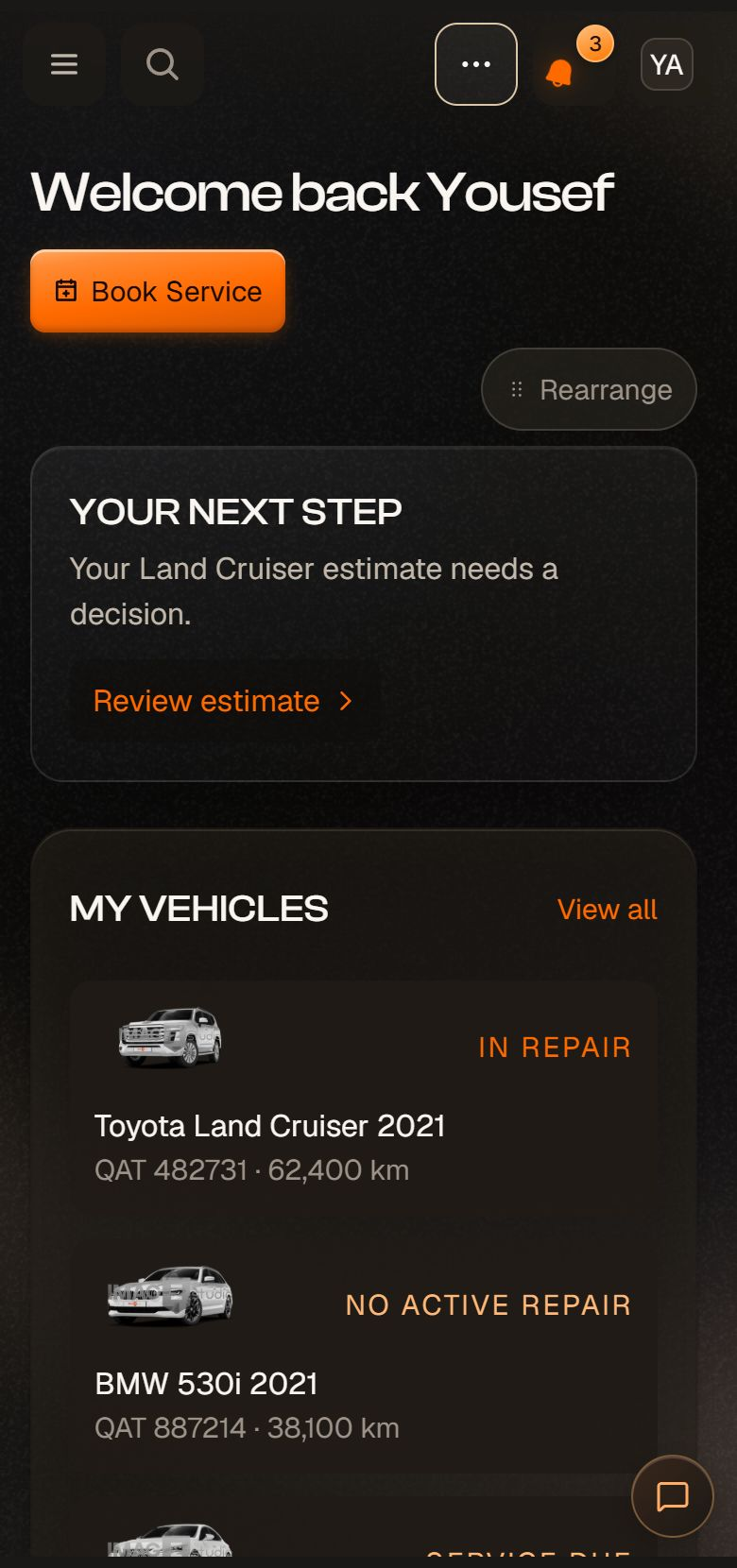 Your car — actual Mechaniq mobile demo screen