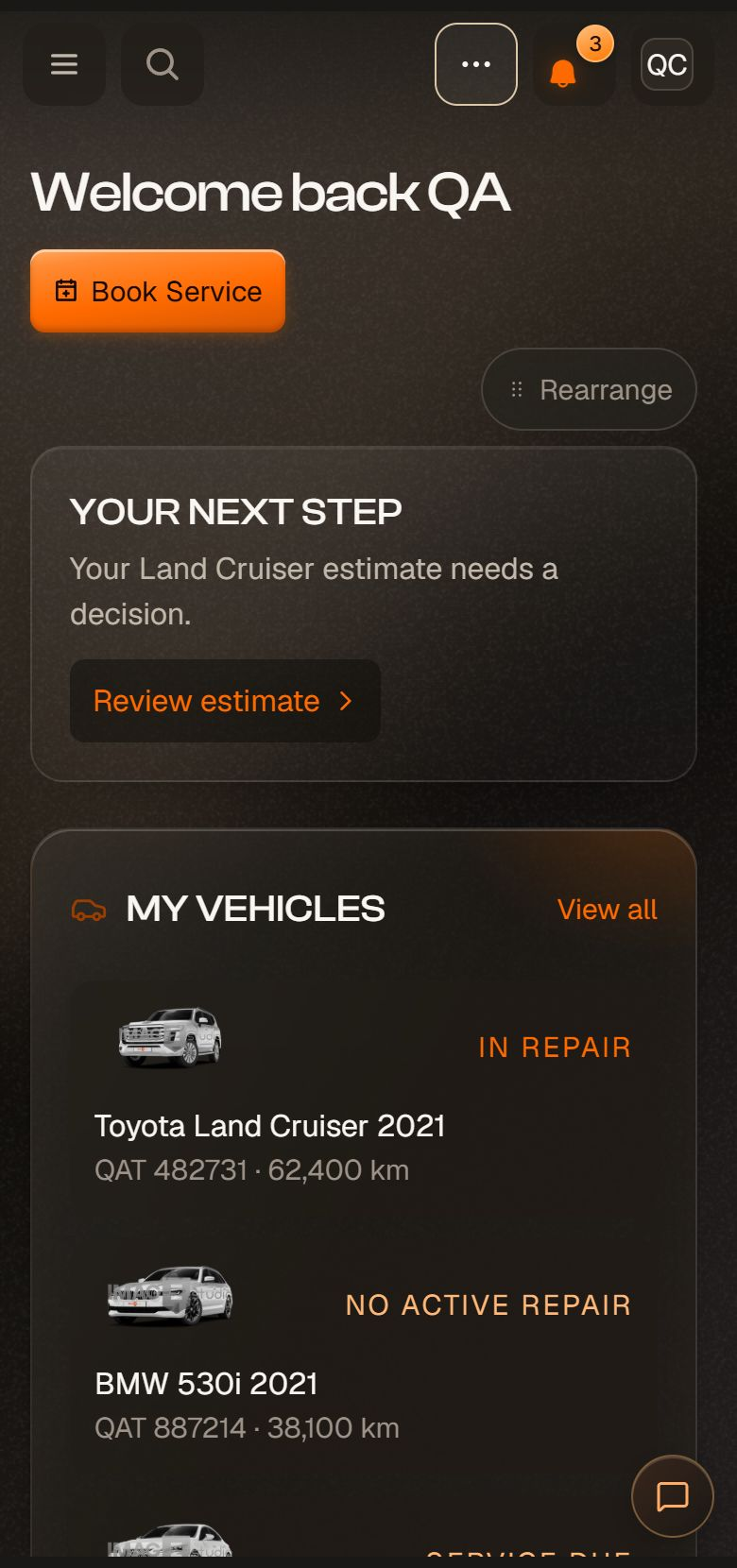 Your car — actual Mechaniq mobile demo screen